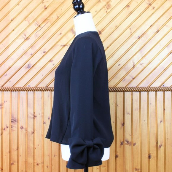Zara Bow Tie Top Basic Collection Dressy Small Black Long Bell Sleeves CA230 - Picture 3 of 8